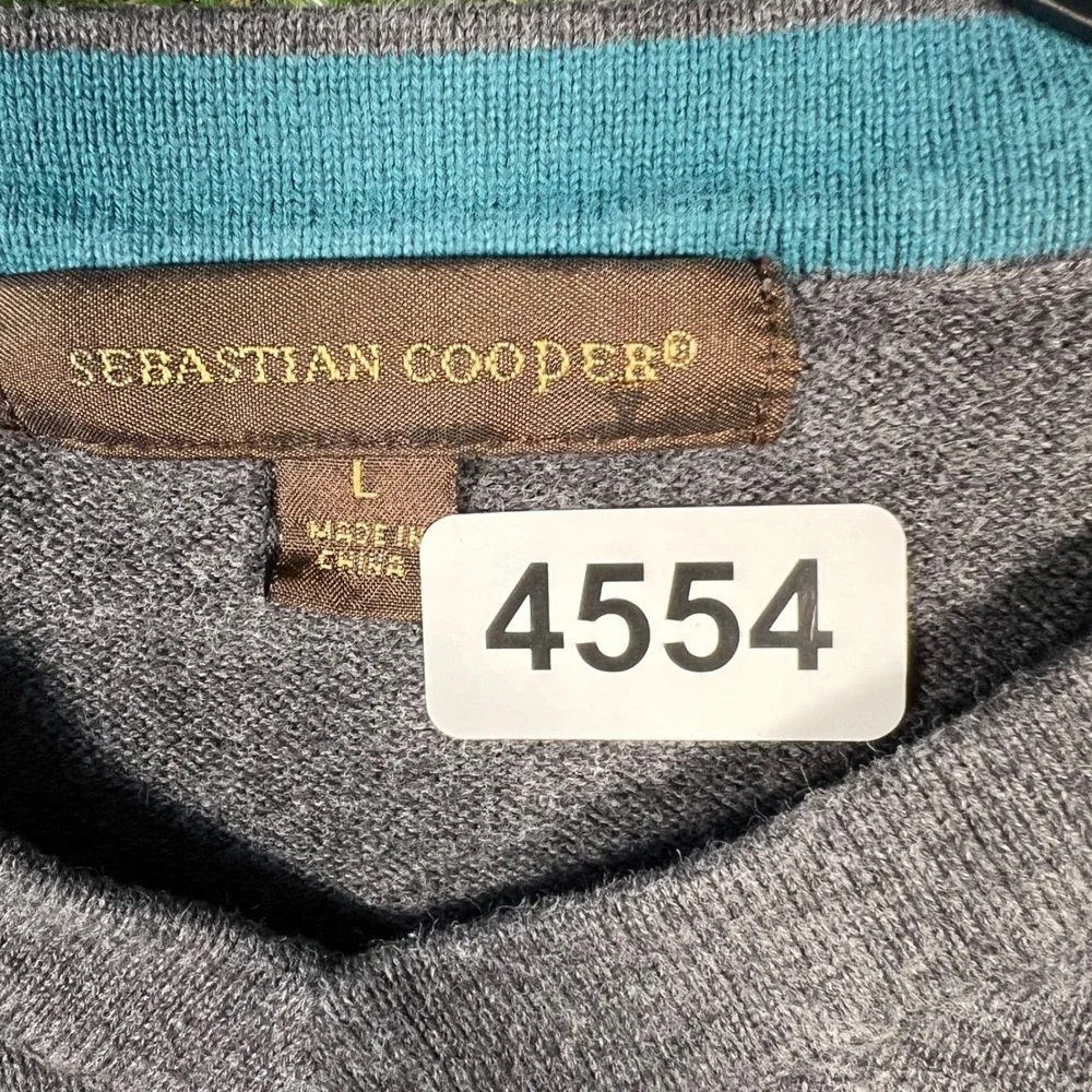 Sebastian Cooper Mens V-Neck Sweater Gray Knit Pullover Large